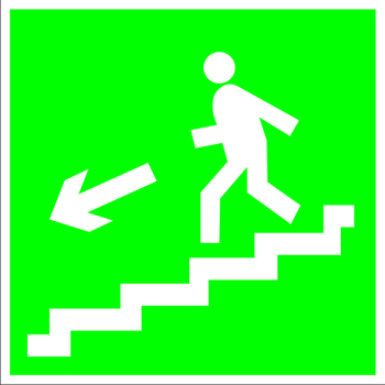 E14 направление к эвакуационному выходу по лестнице вниз (левосторонний) (пленка, 200х200 мм) - Знаки безопасности - Эвакуационные знаки - магазин "Охрана труда и Техника безопасности"